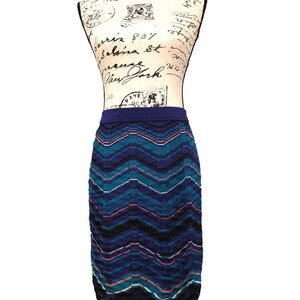 M by MISSONI Chevron Multicolor Blue Black Pink Lined Knit Skirt Size 40 US 4